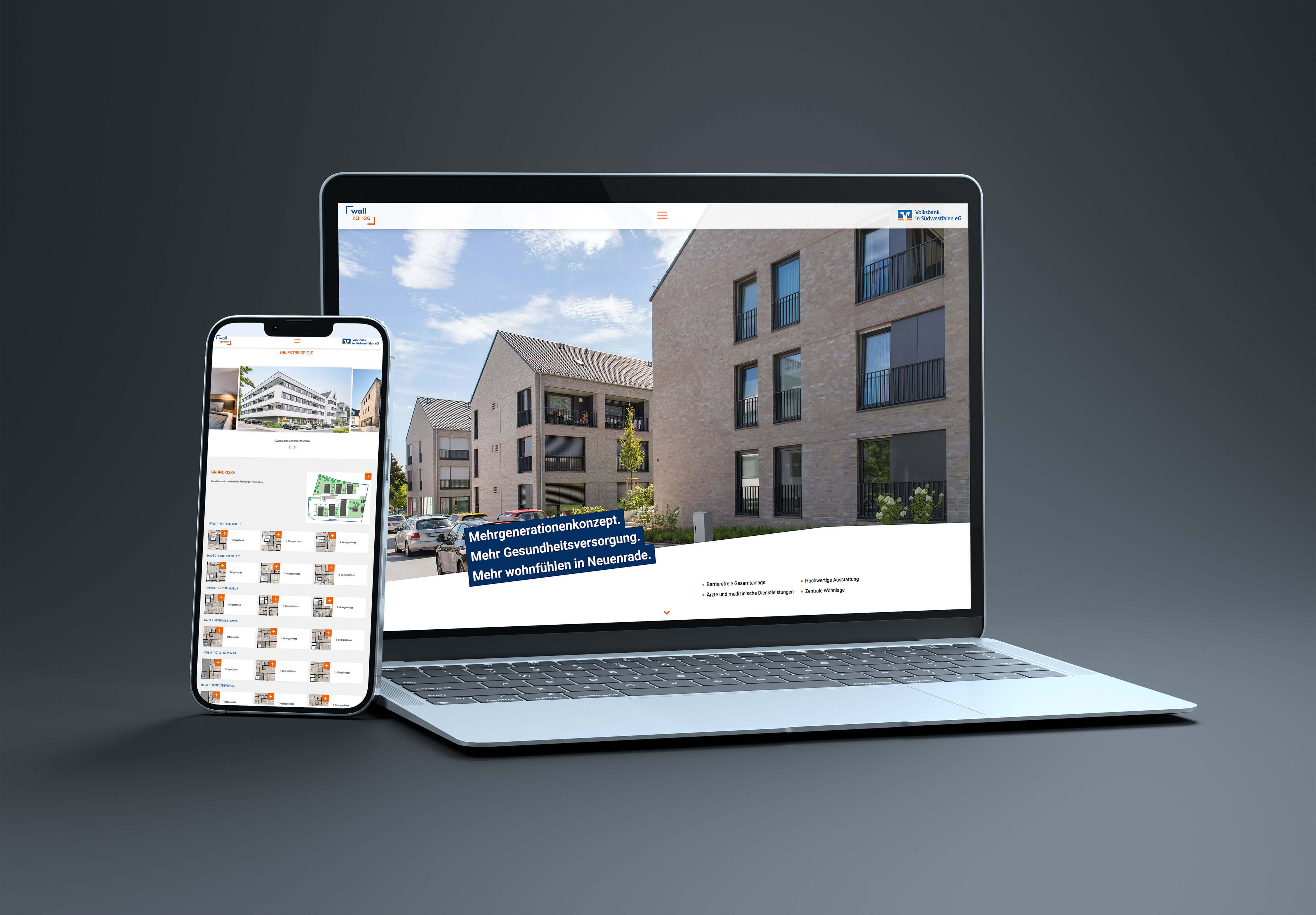 Mockup der Wall Karree Webseite auf verschiedenen Geräten