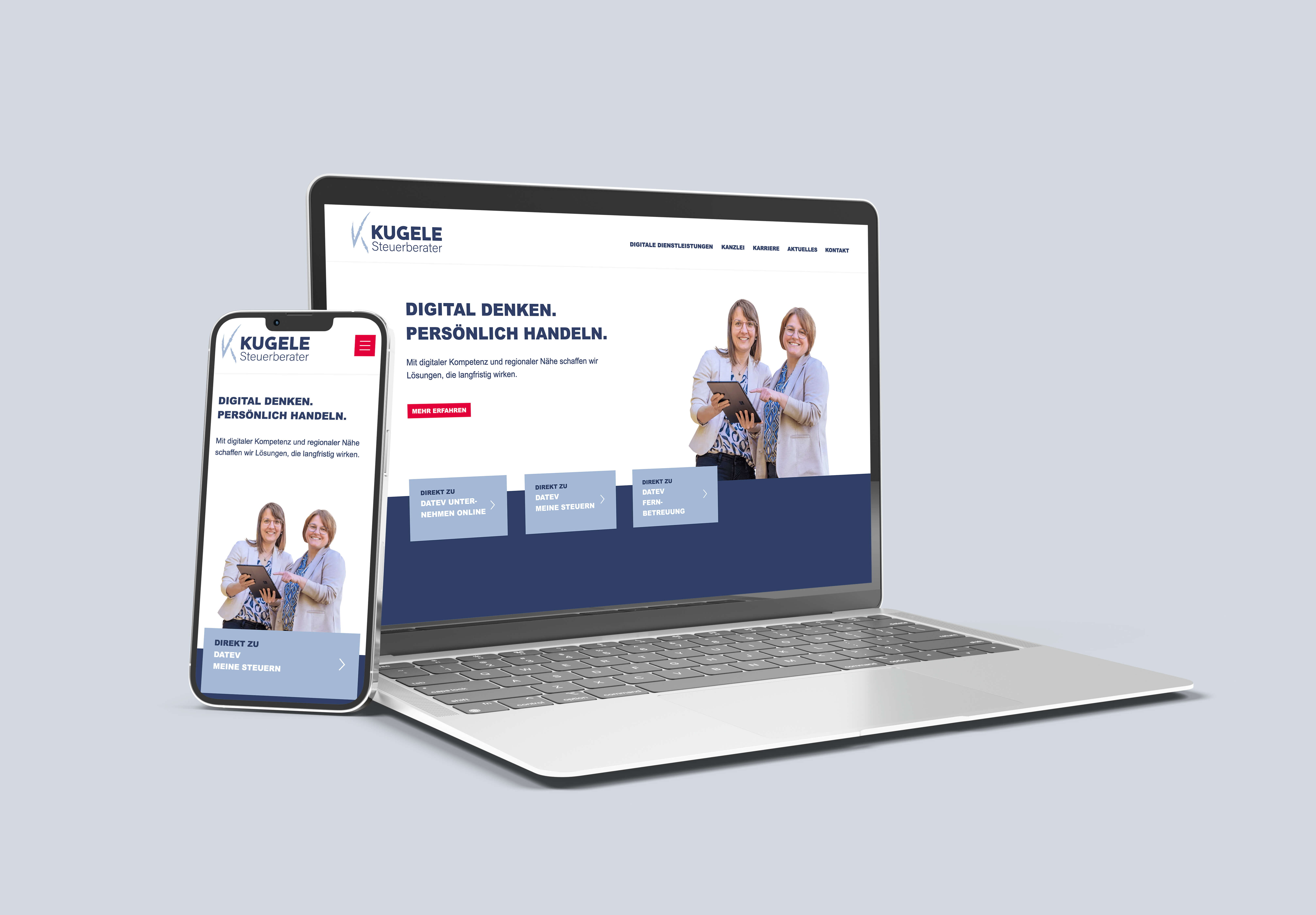 Mockup der Steuerberater Kugele Webseite auf Notebook und Smartphone