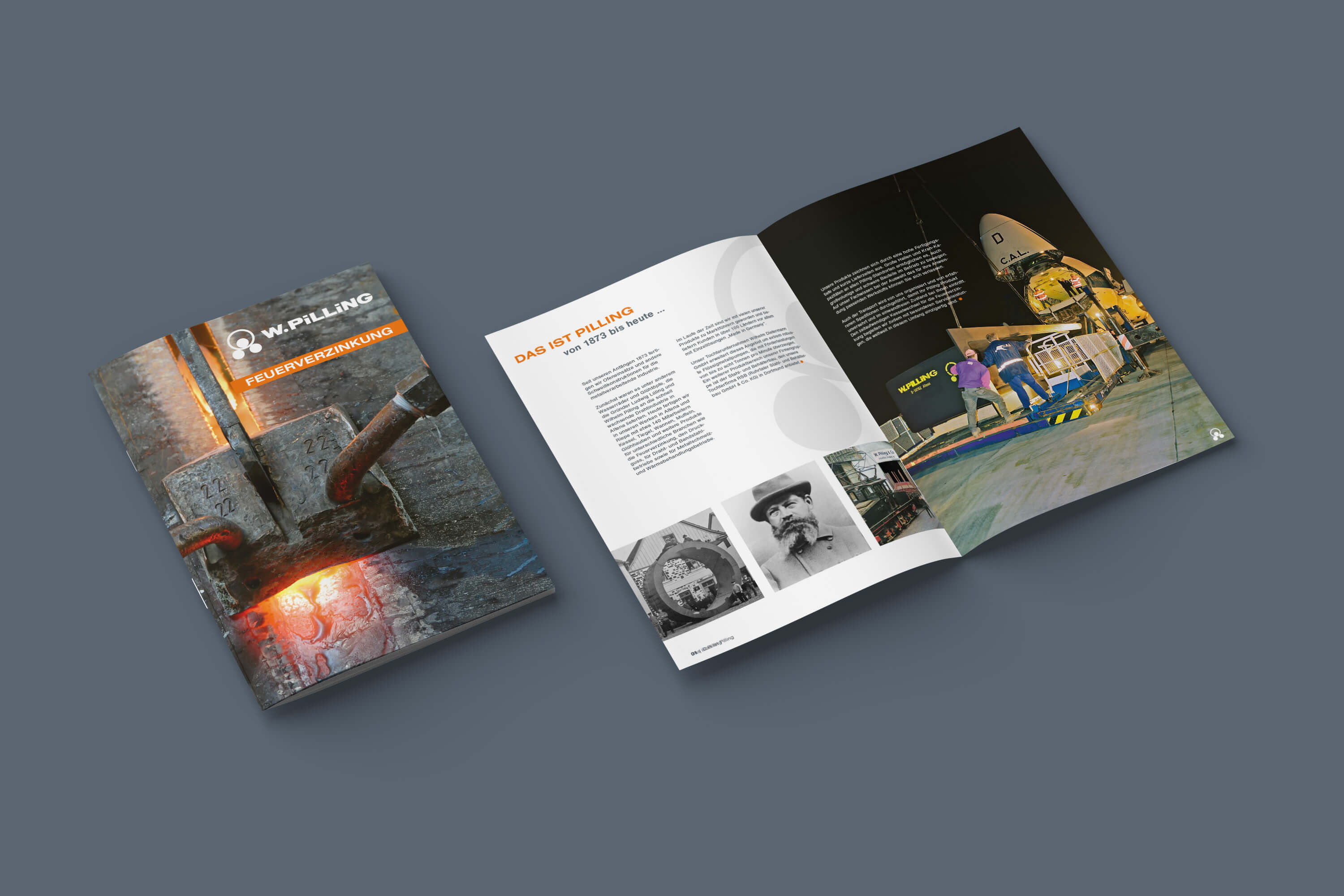 Mockup Pilling Broschüre mit Titelseite und Innenseiten