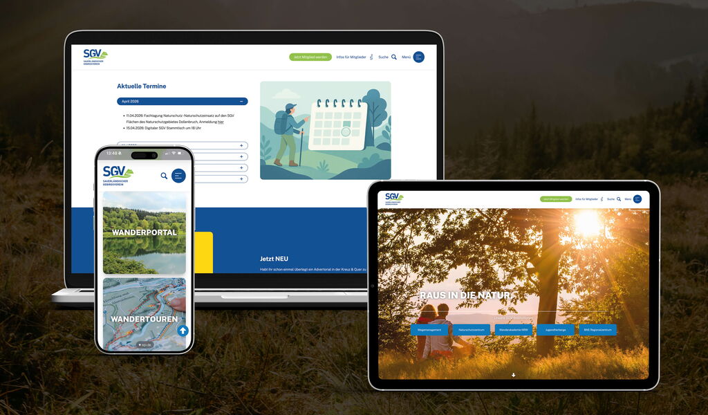 Mockup der SGV Webseite auf verschiedenen Geräten