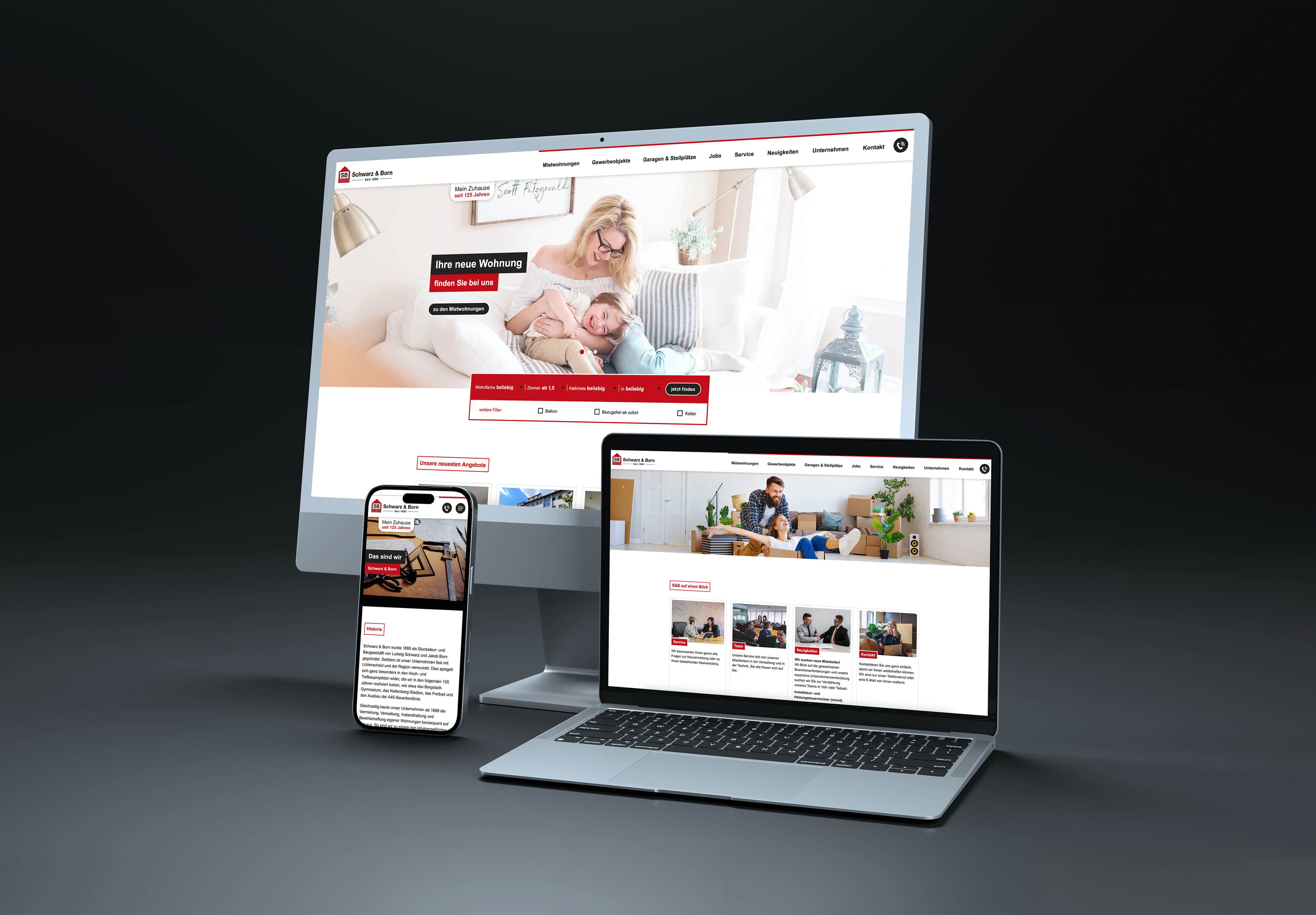 Mockup der Schwarz und Born Webseite auf verschiedenen Geräten
