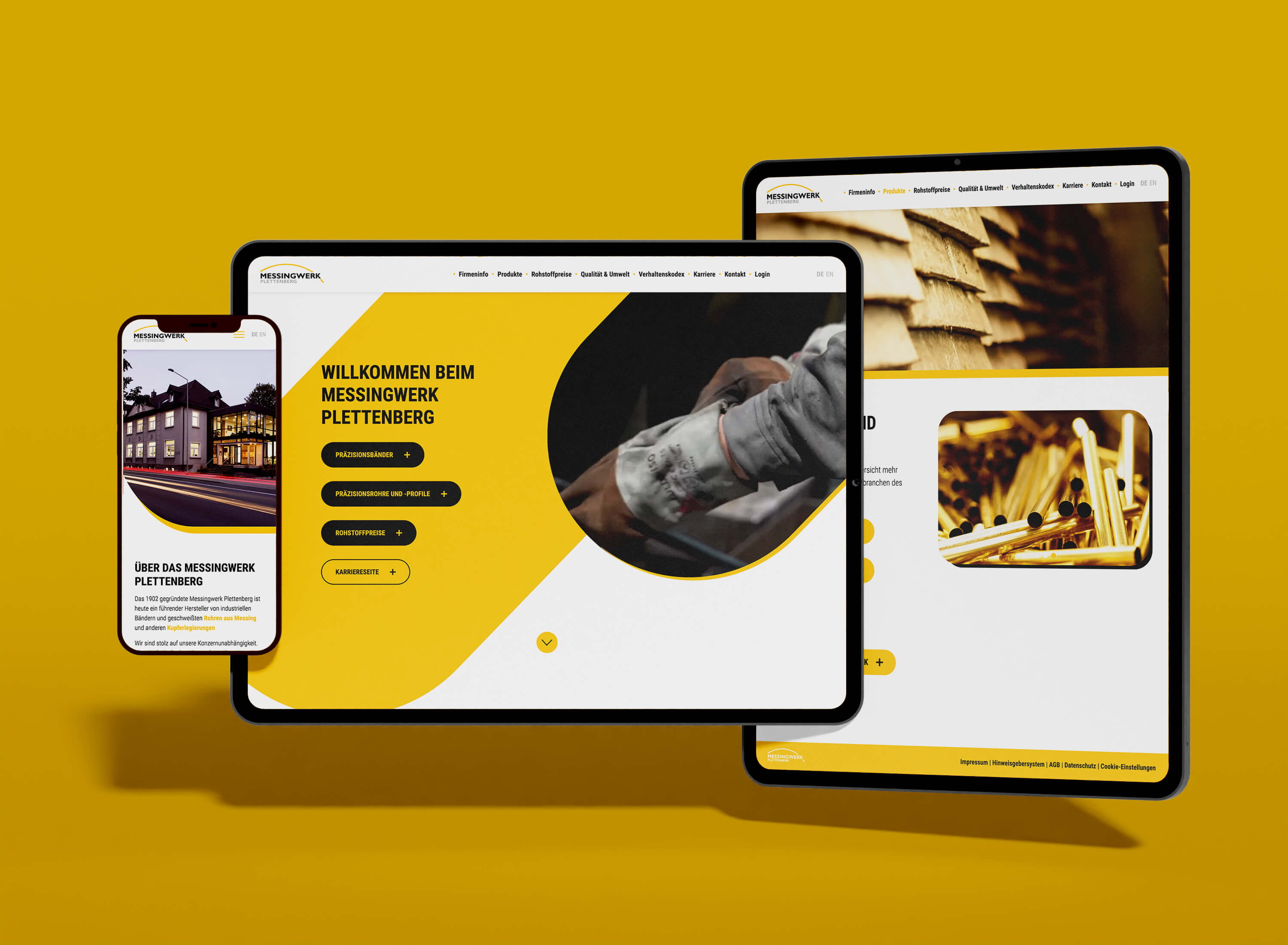 Mockup der Messingwerk Plettenberg Webseite auf verschiedenen Endgeräten